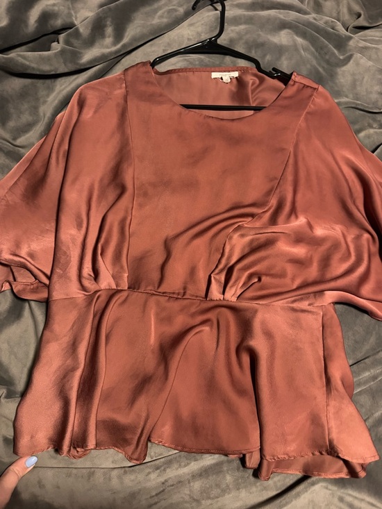 Maurices Tops - Maurices Satin Peplum Blouse in Rust Brown